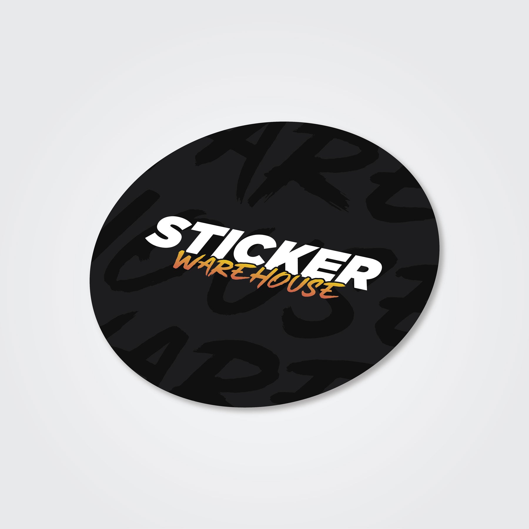 Circle Stickers from Sticker Warehouse featuring a sleek black design with bold white text.