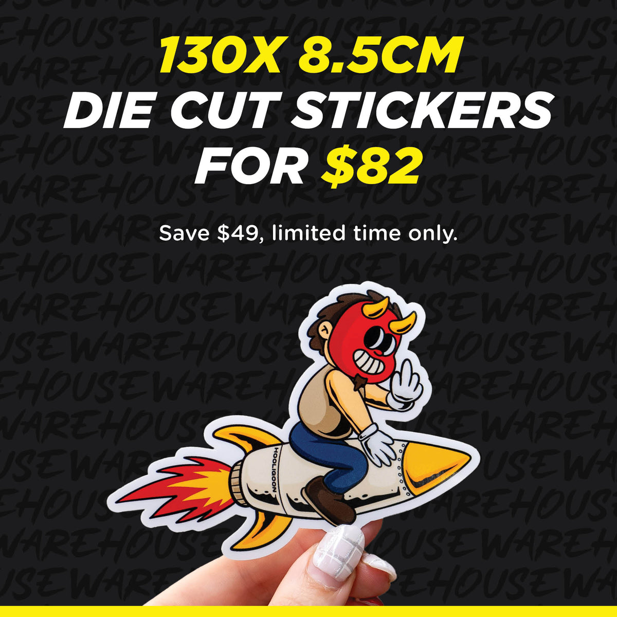 130x 8.5cm Die Cut Stickers | Instant Sticker Builder